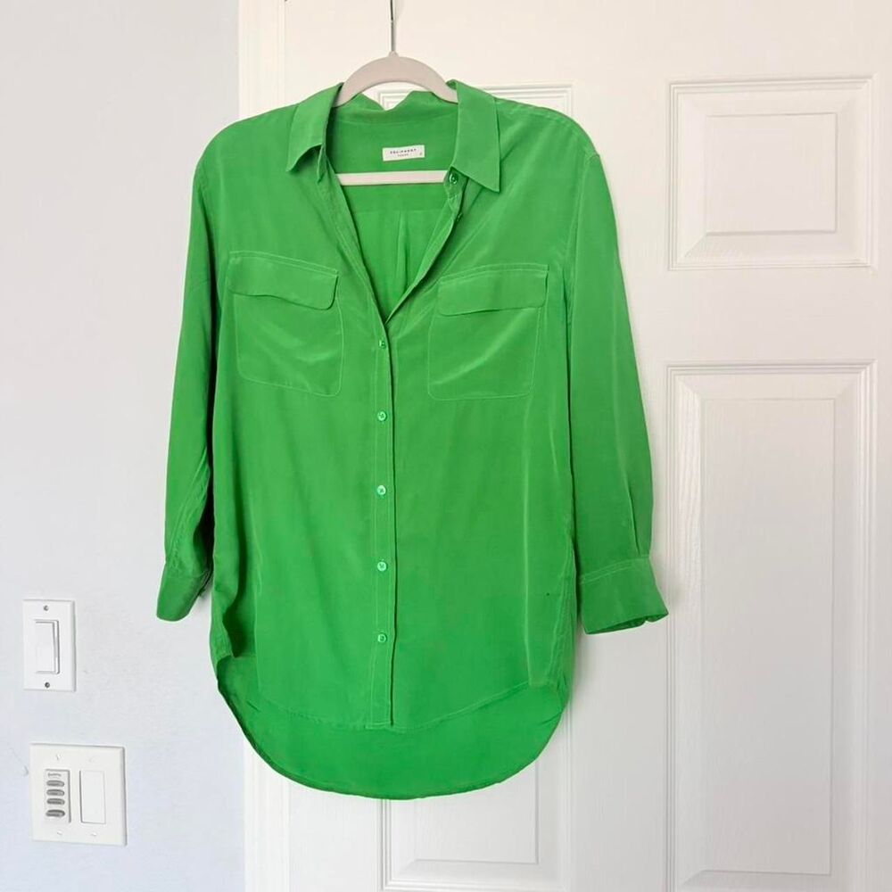 Equipment Women's Green Long Silk Blouse S